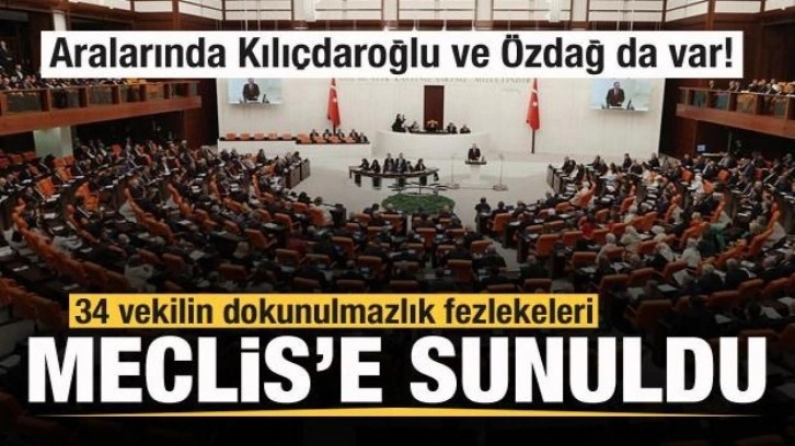 34 vekilin dokunulmazlık fezlekeleri Meclis'e sunuldu! Kılı&ccedil;daroğlu ve &Ouml;zdağ da var!