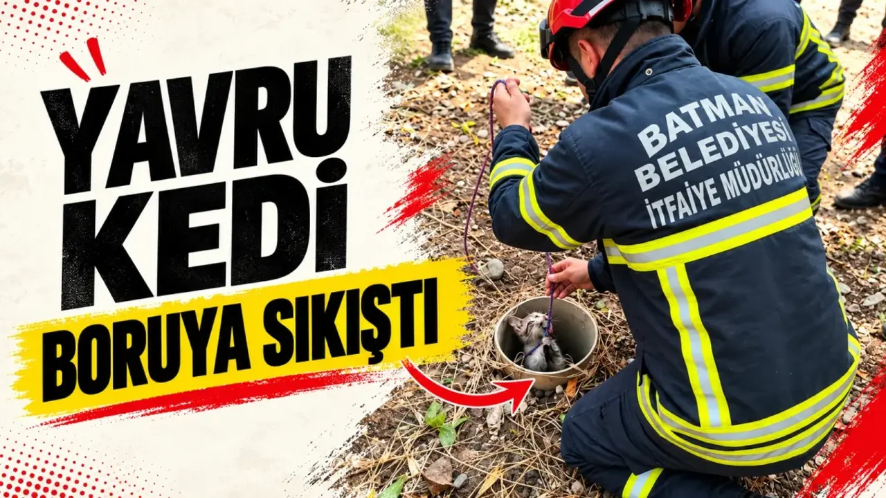 Yavru kedi boruya sıkıştı