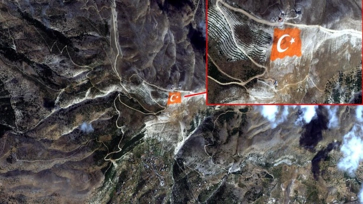 Ahır Dağı zirvesine işlenen Türk bayrağı Göktürk-1 ile uzaydan görüntülendi