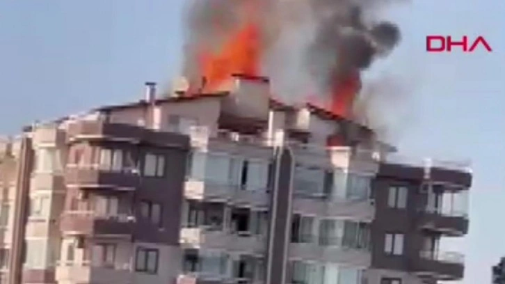 Ankara'da 12 katlı binanın çatısında yangın