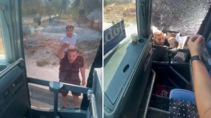 Aydın'da turistleri taşıyan otobüse saldırı! Şoförü darbettiler
