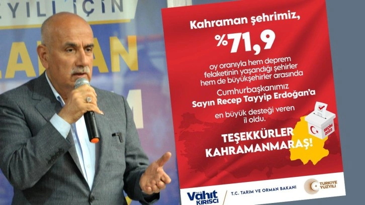 Bakan Kirişci&rsquo;den Kahramanmaraş&rsquo;a teşekk&uuml;r mesajı