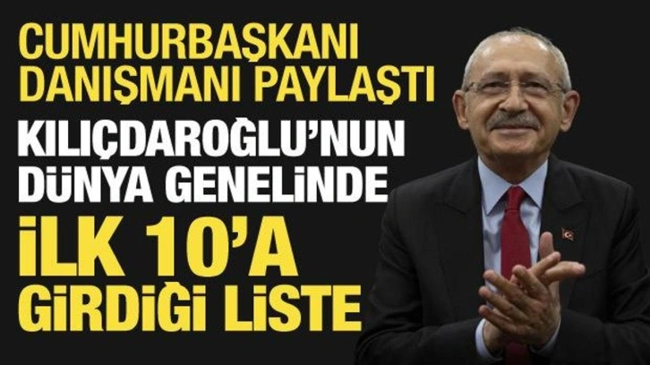 Cumhurbaşkanı Danışmanı paylaştı: Kılı&ccedil;daroğlu'nun d&uuml;nyada ilk 10'a girdiği liste