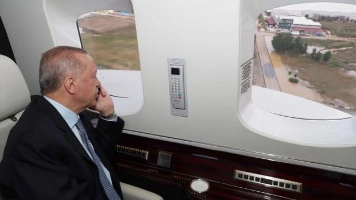 Cumhurbaşkanı Erdoğan, Ankara'daki sel b&ouml;lgesini havadan inceledi