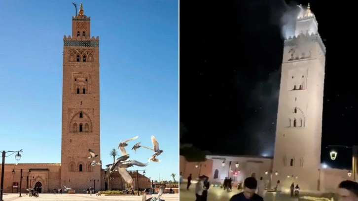 Deprem &ouml;ncesi ve sonrası fotoğrafları Fas'ın tarihi simgelerindeki yıkımı ortaya &ccedil;ıkardı