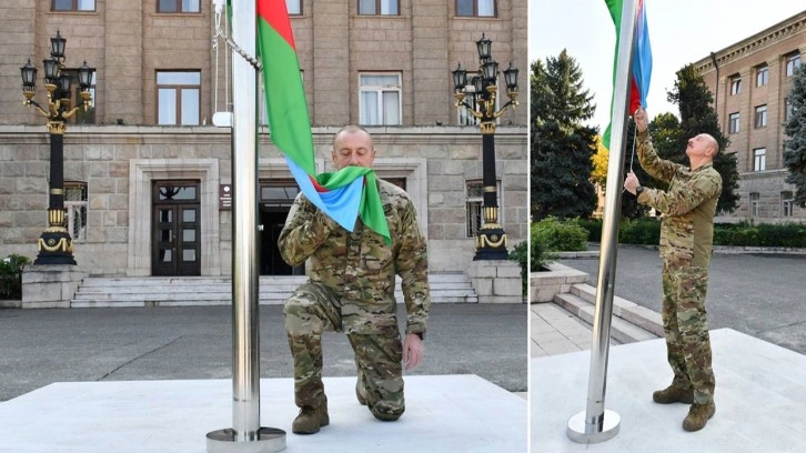 İlham Aliyev, Hankendi ve Hocalı'da Azerbaycan bayrağını g&ouml;ndere &ccedil;ekti!