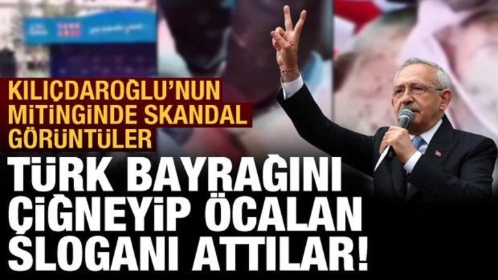 Kılı&ccedil;daroğlu konuşurken skandal g&ouml;r&uuml;nt&uuml;ler: T&uuml;rk bayrağını &ccedil;iğneyip &Ouml;calan sloganı attılar