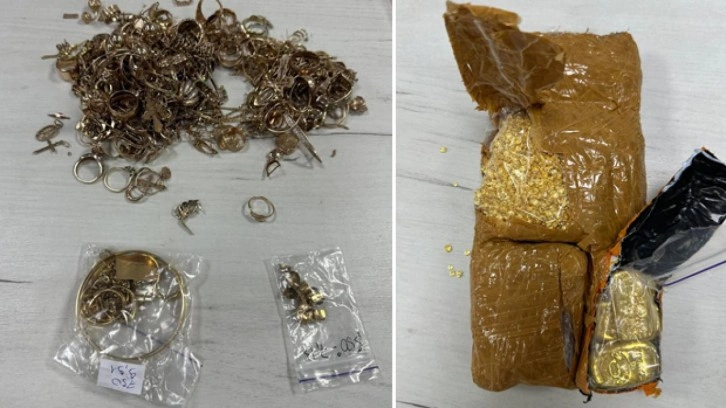 Kot pantolondan servet çıktı! 4,6 kilo altın mücevherle yakalandılar