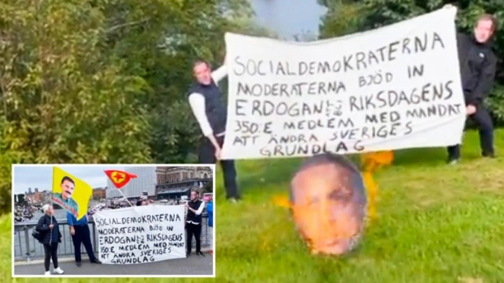 PKK yandaşları İsve&ccedil;'te Erdoğan maketi yaktı, polis izledi