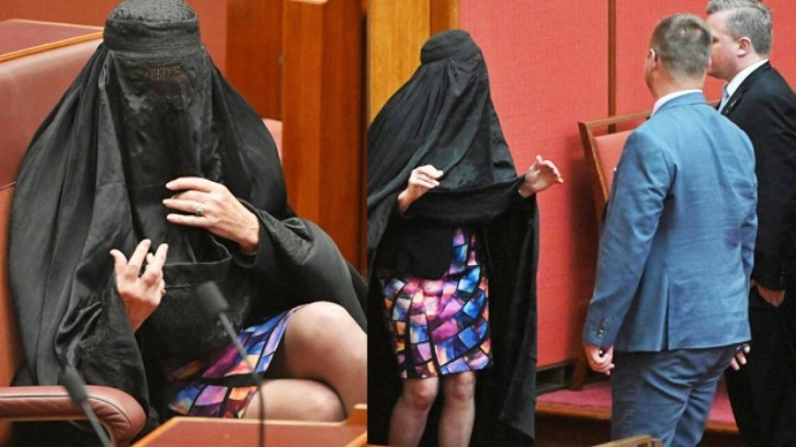 Provokatif eylem! Kara çarşafla Meclis'e geldi