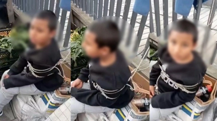 Sarıyer’de pazarda eşofman çalan çocuğun iple bağladığı anlar kamerada