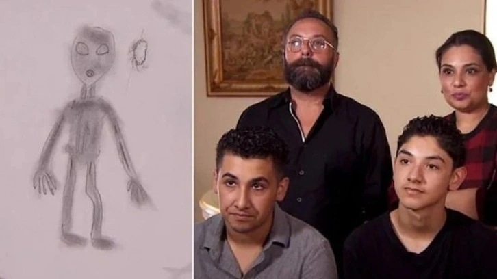 "Uzaylı g&ouml;rd&uuml;k" diyen ailenin &ccedil;izimi viral oldu