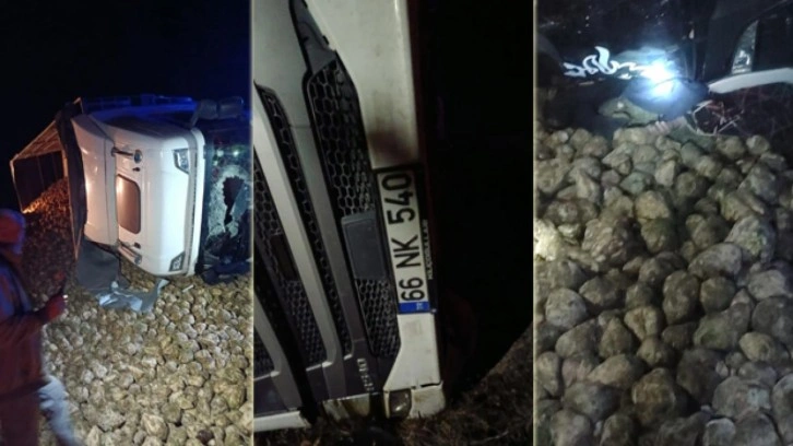 Yozgat’ta pancar yüklü tır devrildi! Sürücü hayatını kaybetti