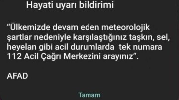 AFAD telefonlara acil durum mesajı g&ouml;nderdi