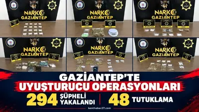 Gaziantep’te uyuşturucu operasyonları: 294 şüpheli yakalandı, 48’i tutuklandı