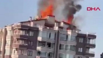 Ankara'da 12 katlı binanın çatısında yangın