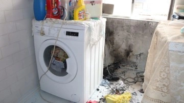 &Ccedil;amaşır makinesinin kablosu alev aldı kolları yandı