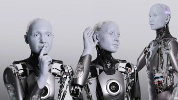 Cevaplarıyla şaşırttılar... D&uuml;nyanın ilk insan-robot ortak basın toplantısı ger&ccedil;ekleşti!