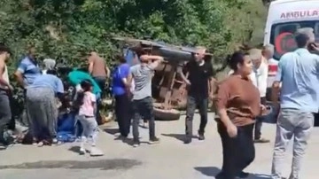 Devrilen fındık işçilerinin taşındığı römork devrildi; 7 yaralı