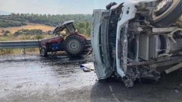 Devrilen kamyon, trakt&ouml;re &ccedil;arptı: 1 &ouml;l&uuml;, 4 yaralı