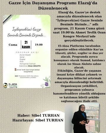 Gazze İçin Dayanışma Programı Elazığ’da Düzenlenecek