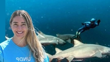 Şahika Erc&uuml;men'den k&ouml;pek balığı saldırılarına yanıt! 3 metreyi bulan k&ouml;pek balıklarıyla...