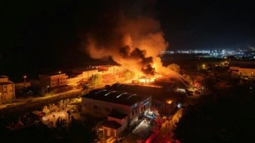 Samsun'da fabrika yangını havadan görüntülendi