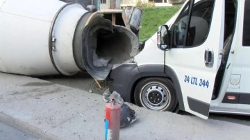 Sarıyer’de devrilen beton mikseri servis minibüsüne çarptı