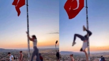 Türk bayrağı direğinde uygunsuz hareketler! Soruşturma başlatıldı!