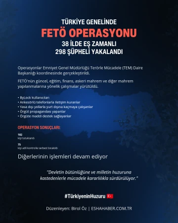 T&uuml;rkiye Genelinde Dev FET&Ouml; Operasyonu: 38 İlde Eş Zamanlı Baskın! 298 Ş&uuml;pheli Kıskıvrak Yakalandı